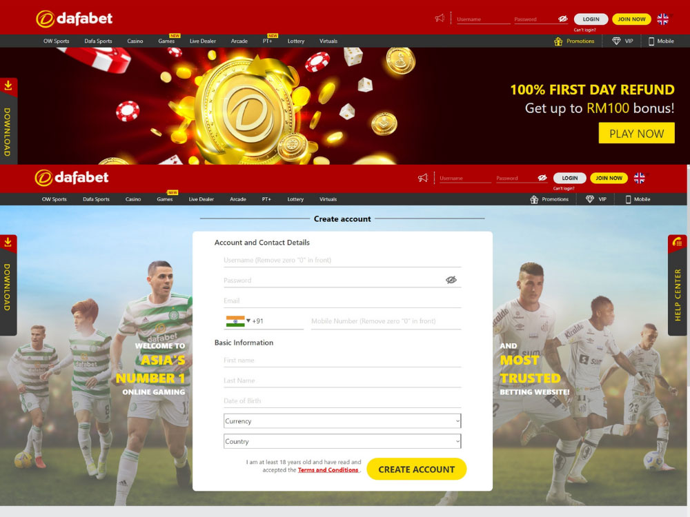 Register a Dafabet account in the app and get bonuses